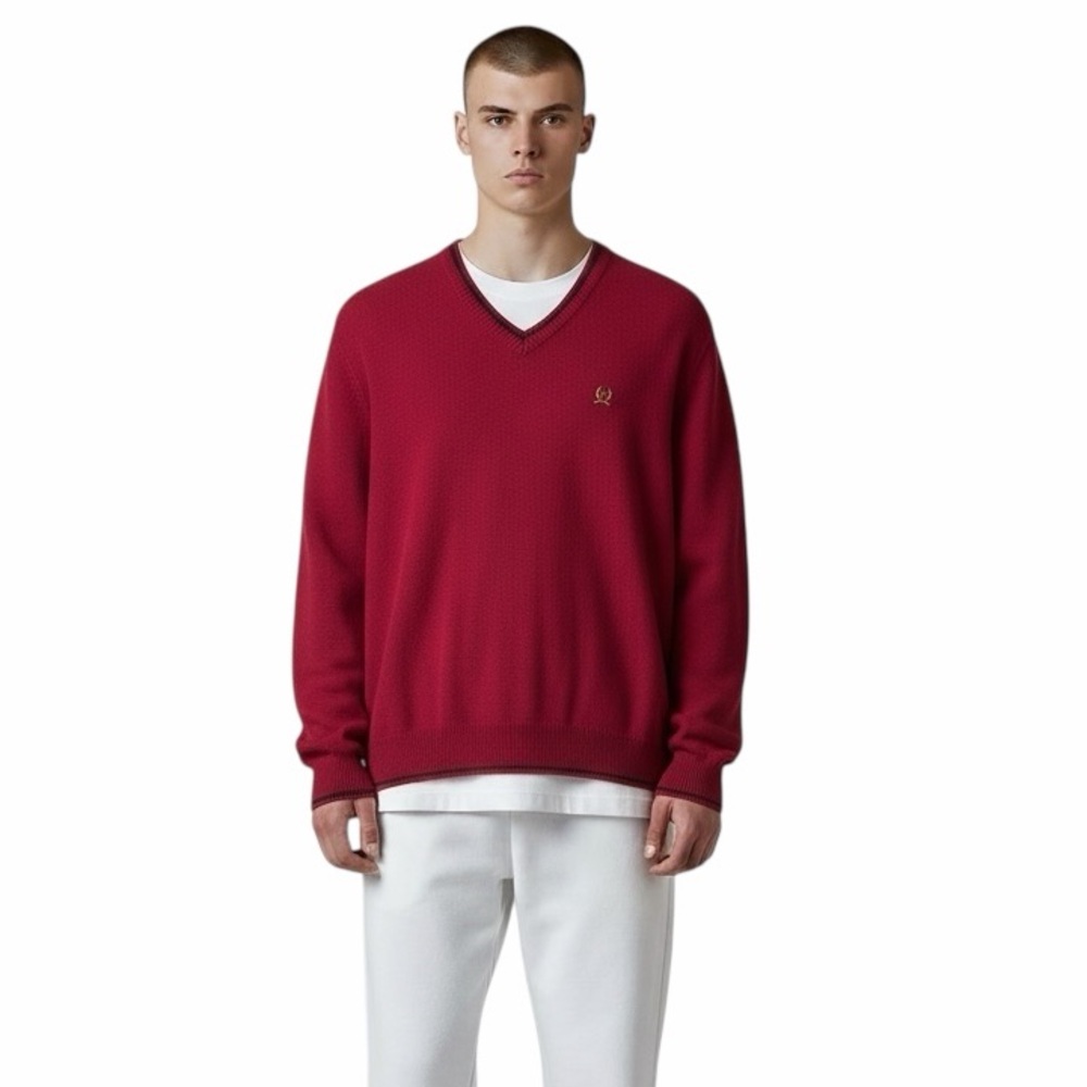 Tommy Hilfiger Men’s V-Neck Sweater Large‎ Red 100% Cotton Hong Kong VTG